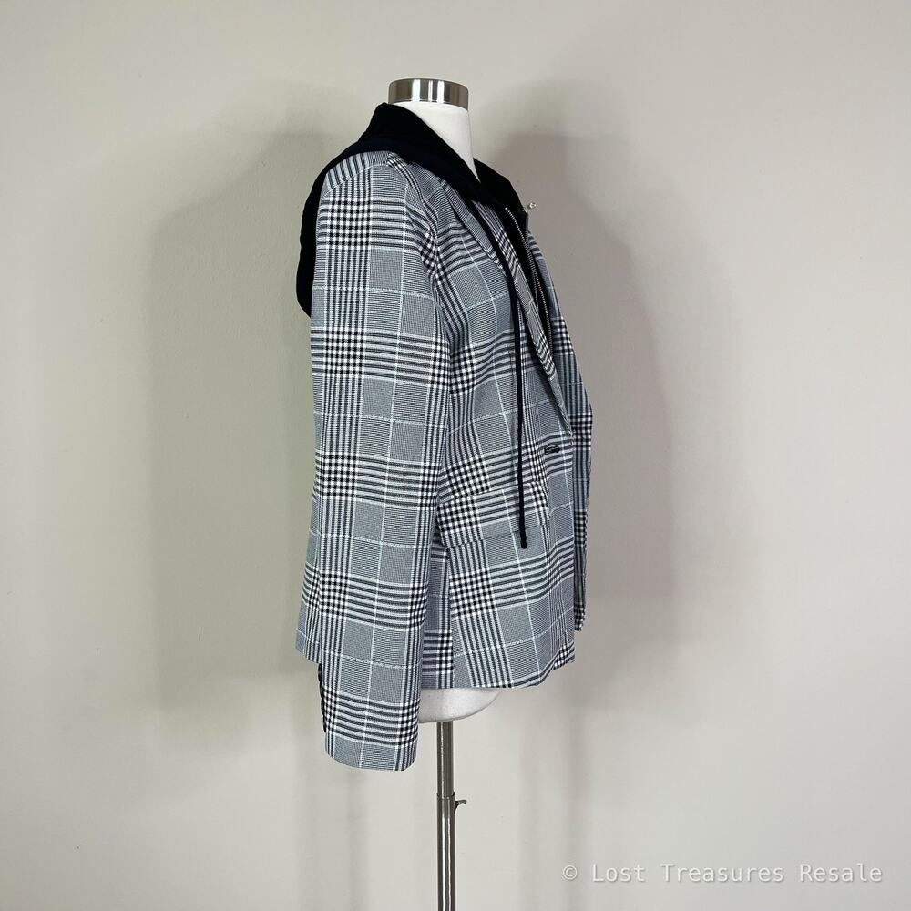 Evereve | Park Avenue Hoodie Dickie Black White Grey Plaid Blazer Jacket Large L - Picture 5 of 9